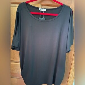 Doublju 3X Black Cold Shoulder Scoop Neck Top Rouched Waist
